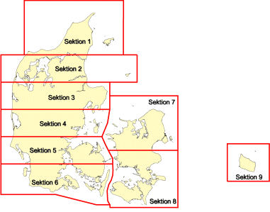 Kort over sektionopdeling af Arealanvendelseskortet